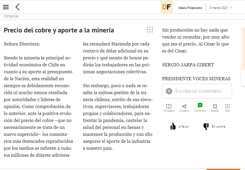 precio del cobre chile